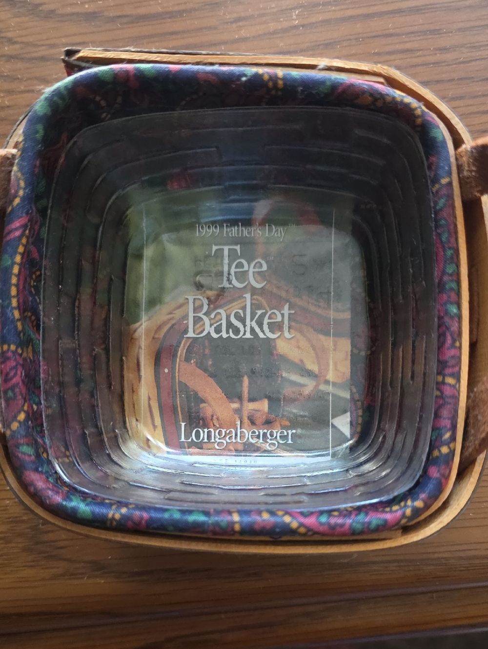 Longaberger Purple and Blue Patterned Fabric-Lined Tee Basket